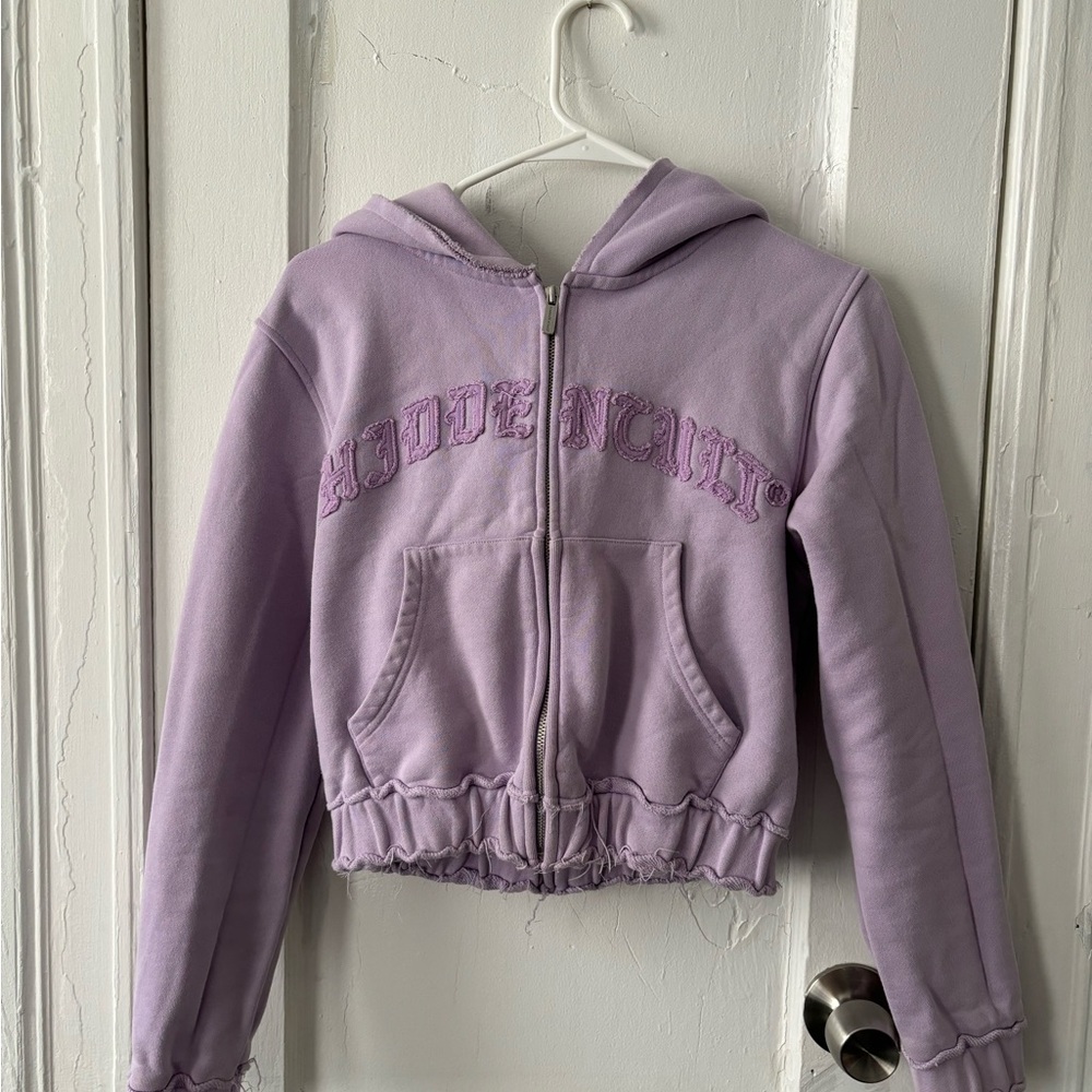 Hidden Cult Distressed Periwinkle Crop Hoodie